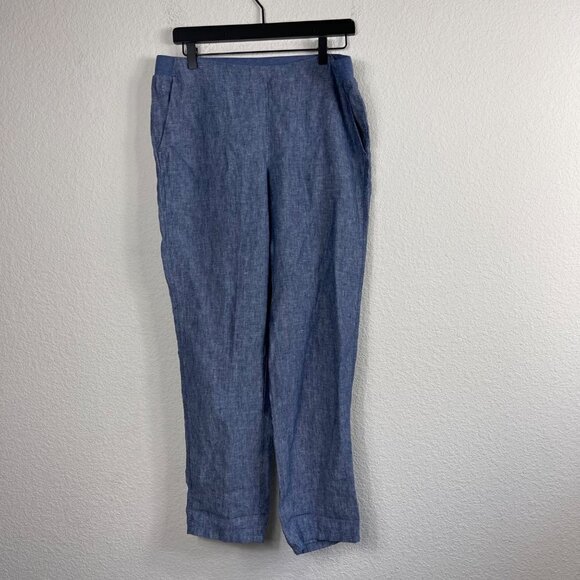 J.Jill 100% Linen Pull-On Pants Blue Size Small Elastic Waist Side Pockets - Picture 3 of 8